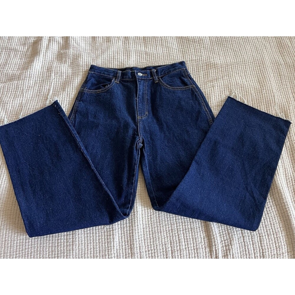 J Galt Shanghai Straight Leg Raw Hem Jeans Size Large Zip Dark Wash Blue  W27‎
